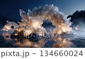 The sparkling crystal nightscape reflects the glittering light on the lake surface. 134660024