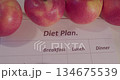 The concept of healthy nutrition in modern life. A diet plan printed on a piece of paper and a apples lying on a table 134675539