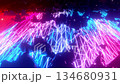 Beautiful modern motion graphic bg. Vj loop abstract sci fi landscape. looped animation neon glow wareframes on surface in dark. Abstract sci fi cyber background with neon glow gradient color. 134680931
