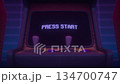 Retro Arcade Game Screen With Press Start Text and Neon Glow 134700747