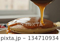 Caramel Sauce Pouring Over Pancake Cinematic Close Up 4k Ai 134710934
