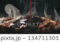 Black Sauce Poured Over Hot Grilled Meat Close Up 4k Ai Food Cinematic 134711303