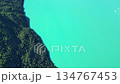 從高空俯瞰綠色湖泊與森林交界處的自然景觀。 134767453