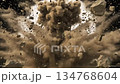 爆発で舞い上がる砂埃と岩の破片　地面から噴き上がる衝撃波の瞬間 134768604