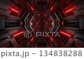 ダークな幾何学構造と赤い光が交差する近未来的な通路。SF、テクノロジー、ゲームの世界観に最適な動画 134838288
