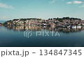 Gorgeous aerial view of Ohrid Lake and the city on the shore, boats near shore 134847345