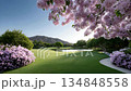 Beautiful golf course scenery in full bloom in spring 134848558