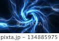 渦巻く青い電気エネルギーのボルテックス：超常的なパワーとサイバー空間を表現する4Kループ背景素材 134885975