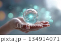 Crystal sphere floating and spinning in the palm of your hand 4K 134914071
