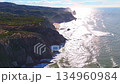 Coastline, Green Mountains and Cliffs on Sunny Day. Aerial View. Atlantic Ocean, Portugal 134960984