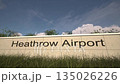 Arrivals at London Heathrow Airport with airplane landing near terminal, London, United Kingdom 135026226