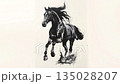 A black horse drawn in ink gallops furiously 135028207