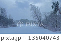 Frozen lake in the snowfall 135040743