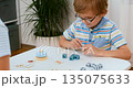 Child Engaged in Educational Board Game at Home 135075633
