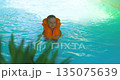 Child Enjoying Swimming in Pool with Orange Life Jacket 135075639