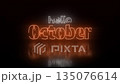 Bright neon orange Hello October text glowing on a dark reflective surface with a warm modern atmosphere. 4K video 135076614