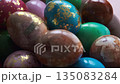Colorful shiny Easter eggs close-up 135083284