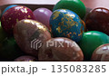 Colorful shiny Easter eggs close-up 135083285