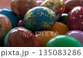 Colorful shiny Easter eggs close-up 135083286