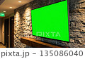 Green Screen TV Mockup on Stone Wall in Modern Luxury Interior Hallway 135086040