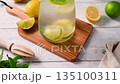 Lemonade with lemons, limes and fresh mint. Summer refreshing, homemade lemonade.  135100311