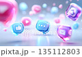 許多受社群媒體啟發而來的粉紅色和藍色對話框 135112803