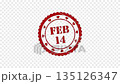 Red Grunge Feb 14 Rubber Stamp Animation Isolated on Transparent Background with Alpha Channel, Distressed Circular Love Stamp with Heart Icons, Valentine Date Ink Mark for Motion Graphics 135126347
