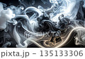 Dynamic smoke and vapor interacting forming intricate patterns on a dark background. 135133306