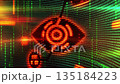Glowing AI vision icon on a green and orange digital background 135184223