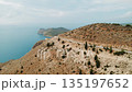 Aerial view of mountain road on cliffside coast in Kefalonia Island Greece in summer day 135197652