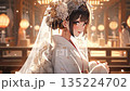 A Japanese wedding ceremony with a bride in a Shinto white kimono and surrounded by gentle light 135224702
