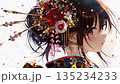 Profile of a beautiful anime girl in a furisode kimono with a gorgeous hair ornament 135234233
