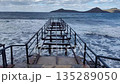 An abandoned pier in the Aegean Sea amidst strong winds and rough waves. Bodrum, Turkey. 135289050