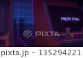 Retro Arcade Machine With Press Start Screen in Neon Lighting 135294221