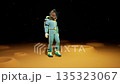 Cartoon Astronaut walking on cratered alien planet surface Cartoon Astronaut walking on cratered alien planet surface 135323067