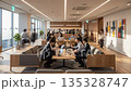 オフィスラウンジで人が行き交うビジネスシーンのタイムラプス映像【時間経過】 135328747