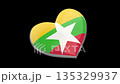 Spinning heart with flag of Myanmar on black background 135329937