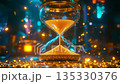Hourglass Sand Flowing Through Futuristic City Lights 135330376