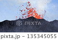 Close up cinematic of a volcanic eruption in Iceland, with lava bursting out of the ground. 135345055