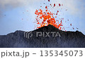 Close up cinematic of a volcanic eruption in Iceland, with lava bursting out of the ground. 135345073