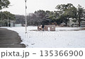 冬の朝の積雪の公園で楽しく遊んでいる小学生の子供の様子 135366900