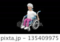 An animation of a senior woman pushing a wheelchair. Female with grey hair moving using disability equipment, 3d render with an alpha channel 135409975