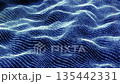 Vibrant blue digital waves made of shimmering particles form a luminous flowing futuristic field 135442331
