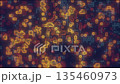 Abstract digital mosaic of glowing yellow and orange pixel blocks on a dark background, representing data flow, technology, and modern digital patterns 135460973