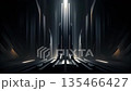 Futuristic dark room with glowing light beam and sleek architecture 135466427