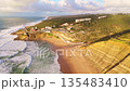 Magoito Beach and Cliffs at Sunset. Atlantic Ocean, Portugal. Aerial View 135483410
