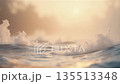 Serene ocean waves have soft mist. Ai generated 135513348
