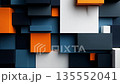 Abstract geometric cubes in orange, navy blue, and white colors pushing out and retracting dynamically from the wall 135552041