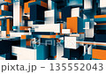 Abstract technological visualization: solid and translucent blocks rapidly changing positions, creating a complex, colorful movement 135552043