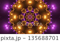 A vibrant mandala design featuring intricate patterns in purple and gold hues. The symmetrical arrangement creates a mesmerizing visual effect. 135688701